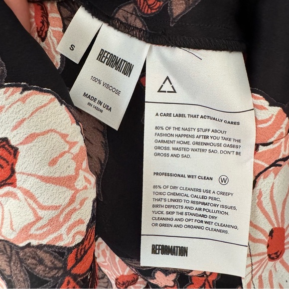 Reformation Black Floral Wrap Dress | Pink & White Flowers | NWT | Sz S - Picture 9 of 10